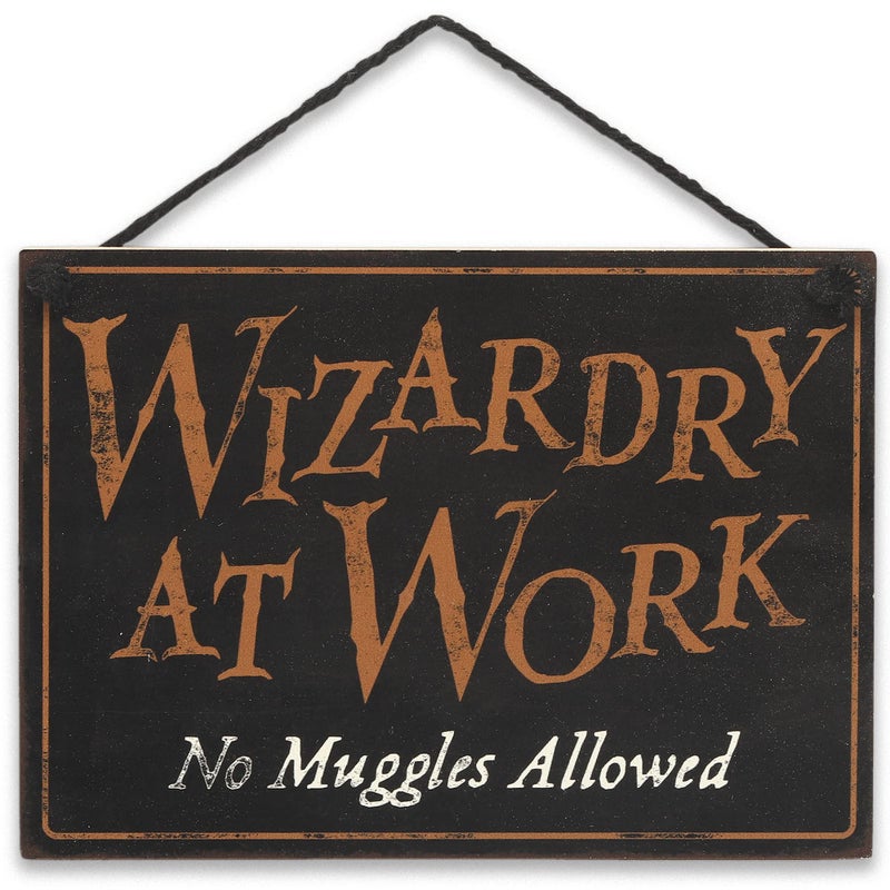 Open Road Brands Harry Potter Double Sided Hanging Wood Wall Decor - Wizards Welcome, Muggles Tolerated and Wizardry at Work, No Muggles Allowed - Image 1